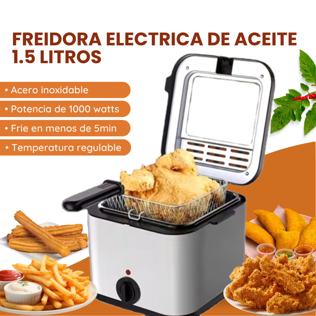 Freidora Eléctrica de Aceite 1.5L / De 0 a 190° Fríe Rápidamente